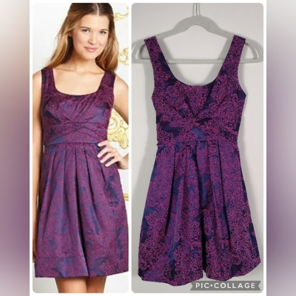 dELiA*s Purple Paisley Brocade Fit-and-Flare Semi Formal Mini Dress Jrs Size 1